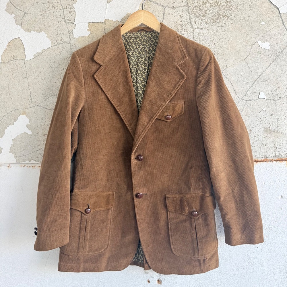 Vintage 70s Corduroy Blazer Brown Sport Coat Towncraft Penneys Mens 44R Academia